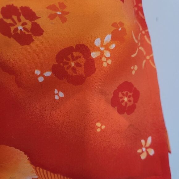 VINTAGE 60s Hawaiian print top orange floral‎ button down shirt M - Picture 7 of 9